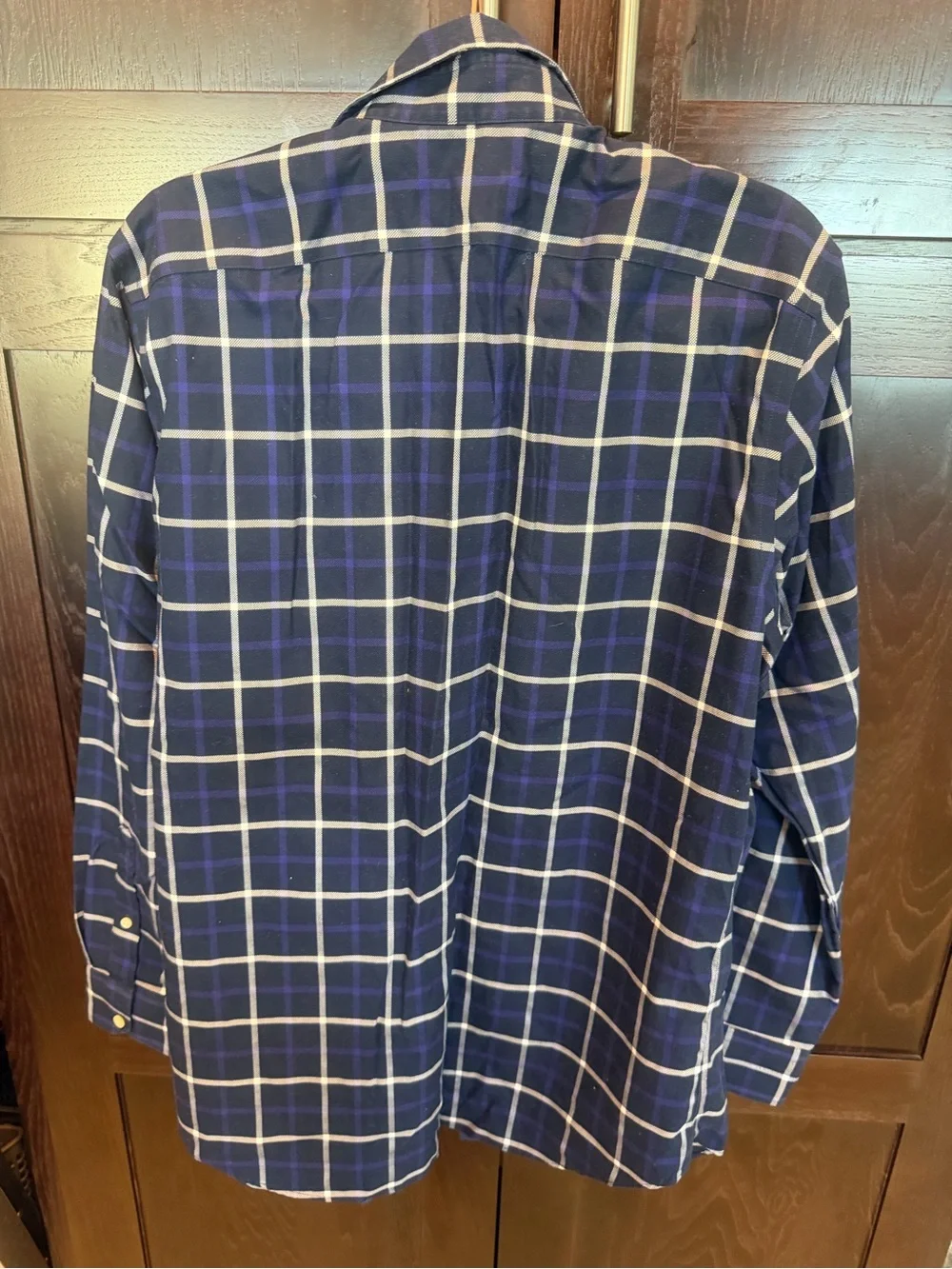 Banana Republic Non-Iron Tailored Slim Fit Plaid Shirt Navy White Men's L